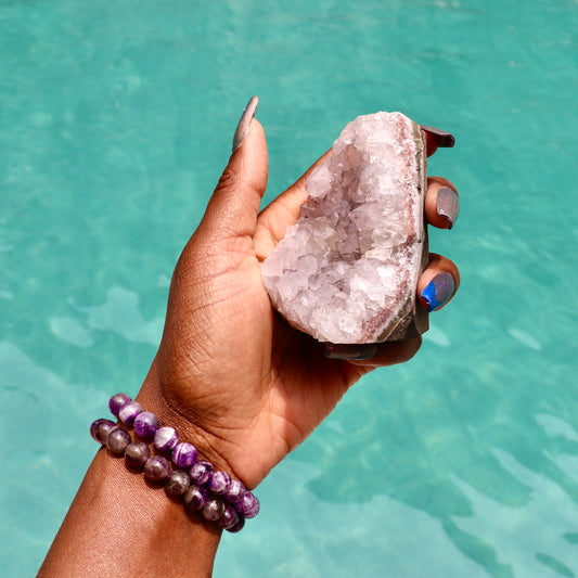 ELLA - Druzy Nebula Amethyst with Polished Edges and Cut Base