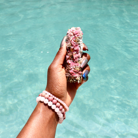 Pink Sinuata Flower and White Sage Smudge Stick