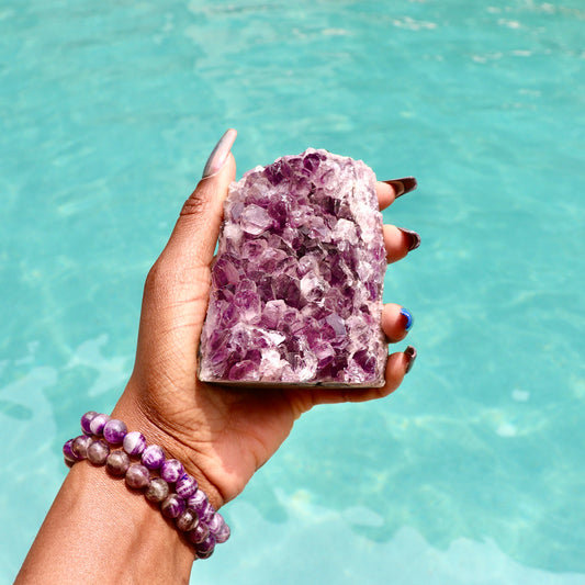 SOLANA - Druzy Nebula Amethyst with Polished Edges and Cut Base