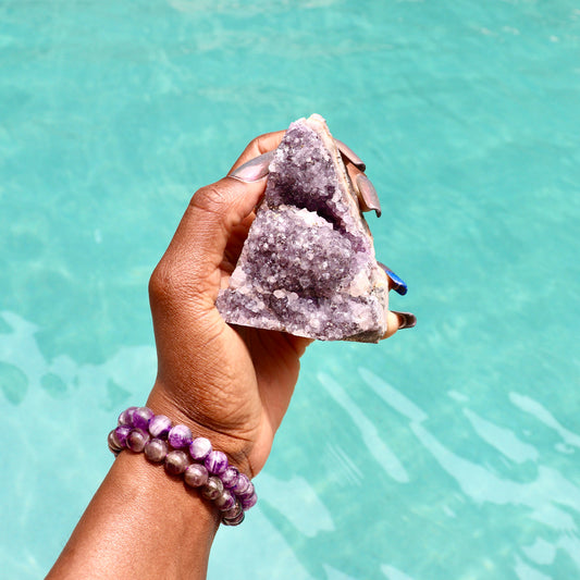 KELLY - Pointed Druzy Nebula Amethyst with Polished Edges and Cut Base