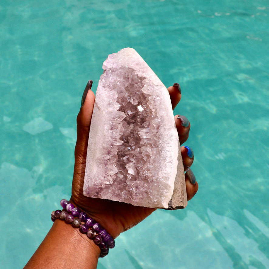 JHENE - Druzy Nebula Amethyst with Polished Edges and Cut Base