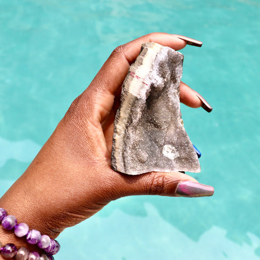 JANET - Druzy Nebula Amethyst with Polished Edges and Cut Base