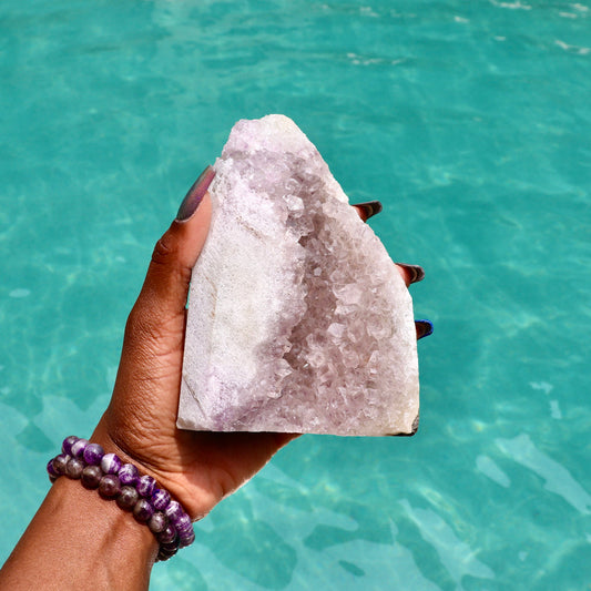 JHENE - Druzy Nebula Amethyst with Polished Edges and Cut Base