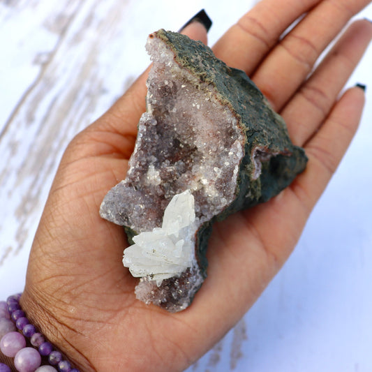 Druzy Amethyst with Calcite Inclusion (Rare)