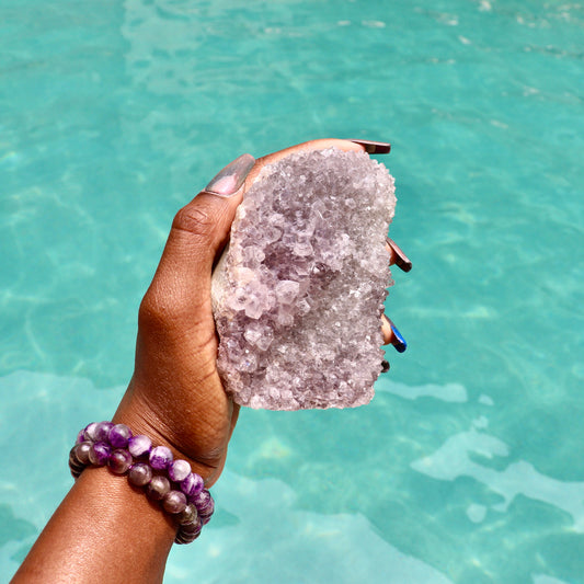 KIANA - Druzy Nebula Amethyst with Polished Edges and Cut Base