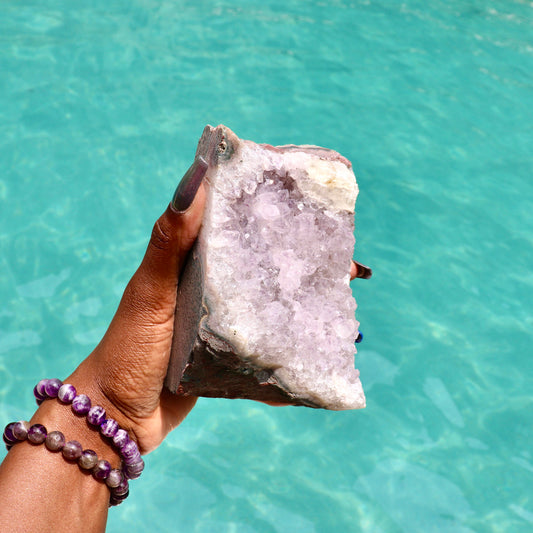 JOSS - Druzy Nebula Amethyst with Polished Edges and Cut Base