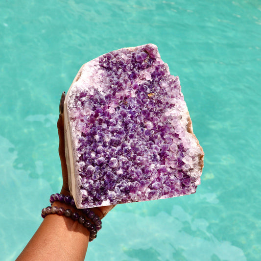 AALIYAH - Druzy Nebula Amethyst with Polished Edges and Cut Base