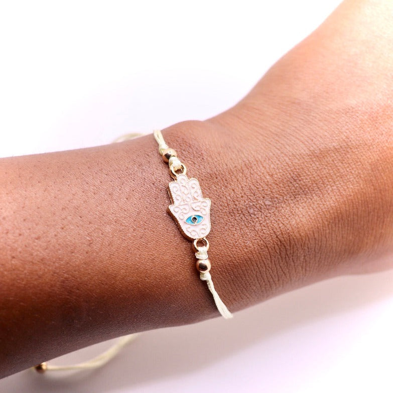Gold Fatima Hand with Evil Eye Adjustable Bracelet ivory
