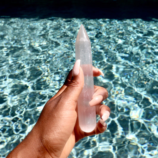 6" inch selenite pointed massage wand