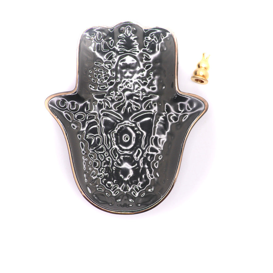 Black and Gold Fatima Hand Ceramic Incense Burner