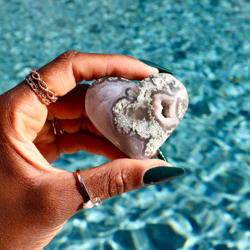 Druzy Moss Agate Heart