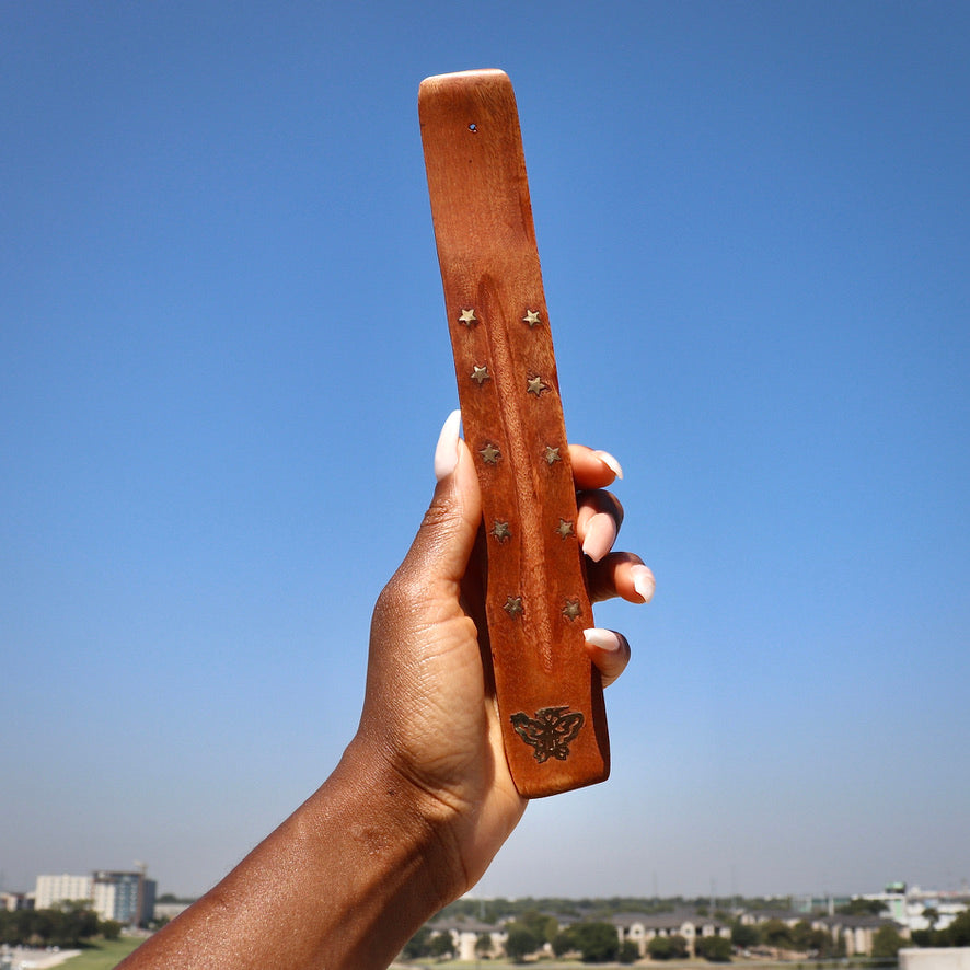 Wood Incense Burner with brass inlay
