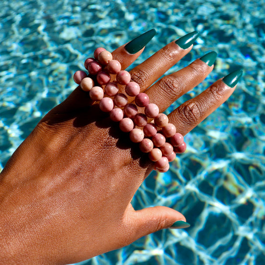 Rhodonite Elastic Bracelet (8 mm Round Gemstones)