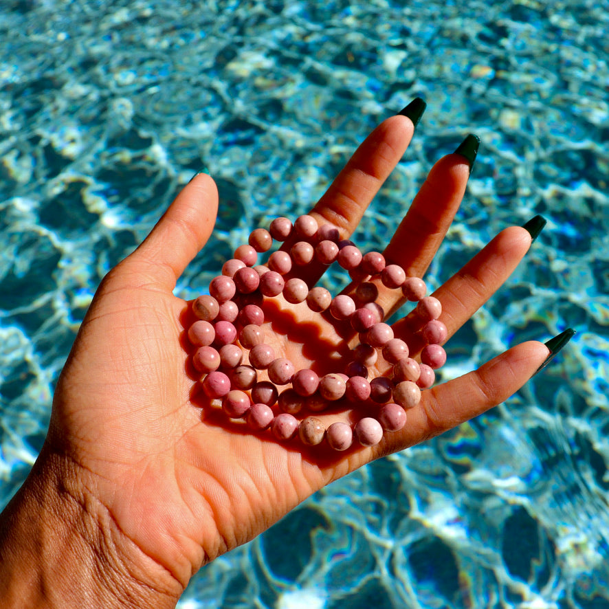 Rhodonite Elastic Bracelet (8 mm Round Gemstones)