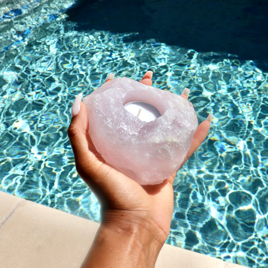 Rough Rose Quartz T-Light Candle Holder