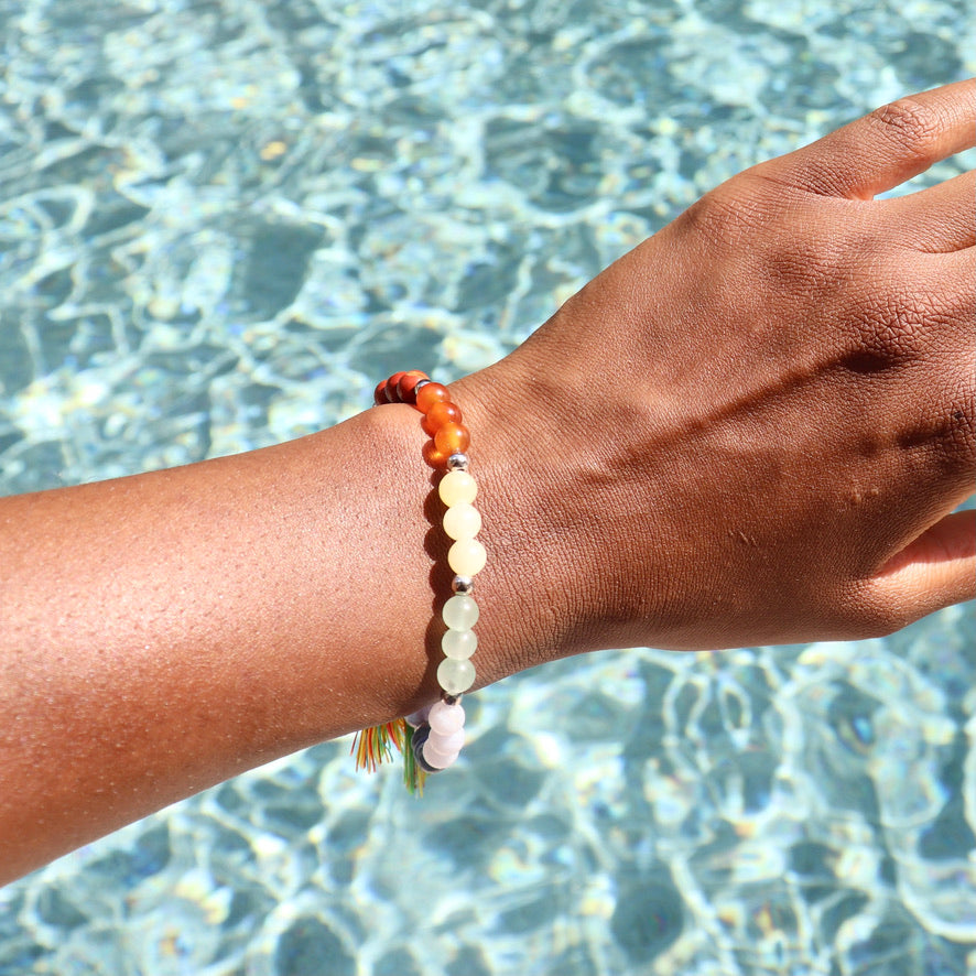 6 mm 7 chakra bracelet with chakra crystal stones worn on African American