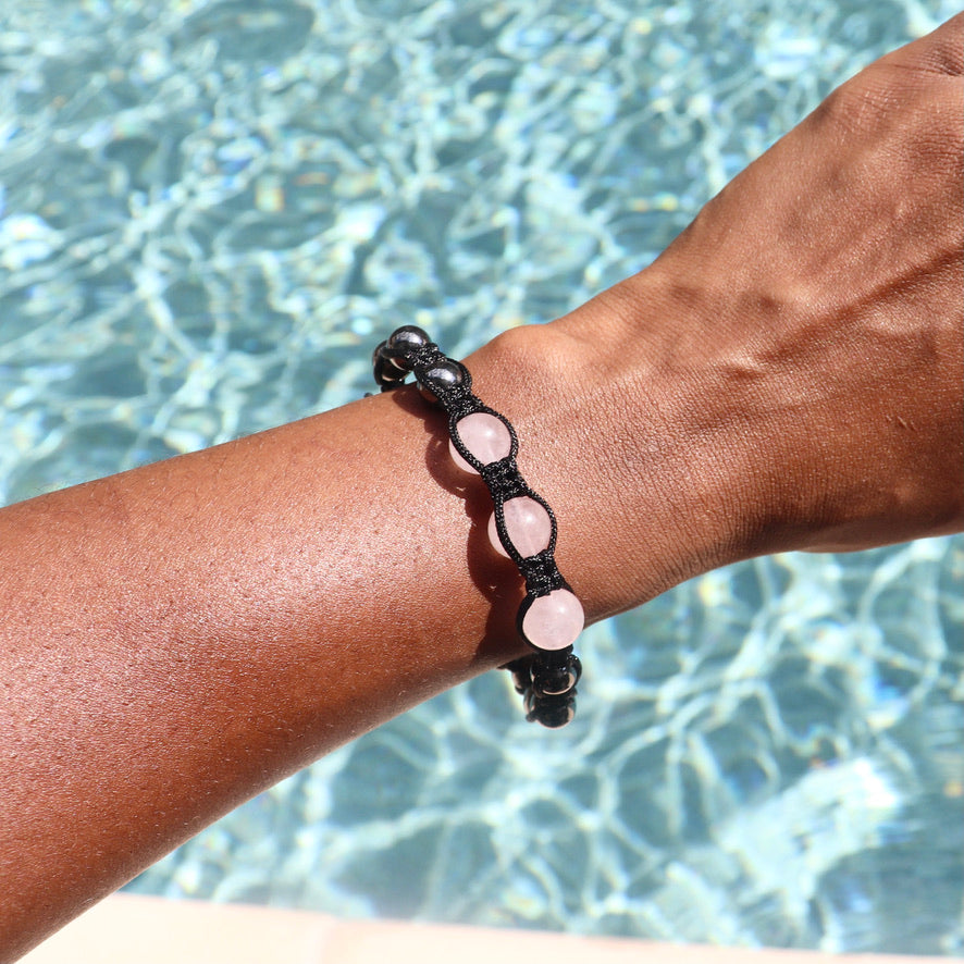 Magnetic Hematite & Rose Quartz Elastic Bracelet