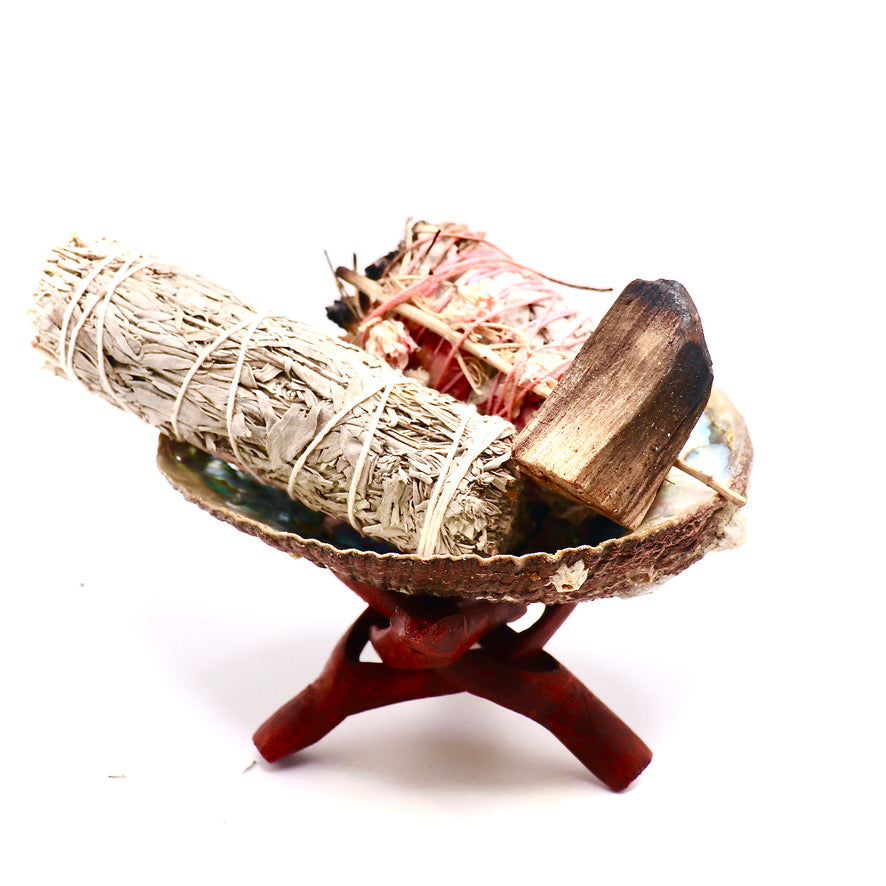 Abalone Shell and Wooden Tripod Stand