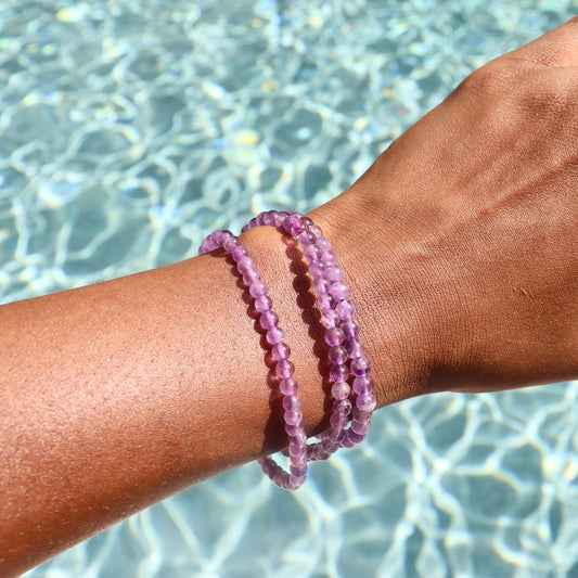 Amethyst Elastic Bracelet (4 mm or 6-8 mm Round Gemstones)