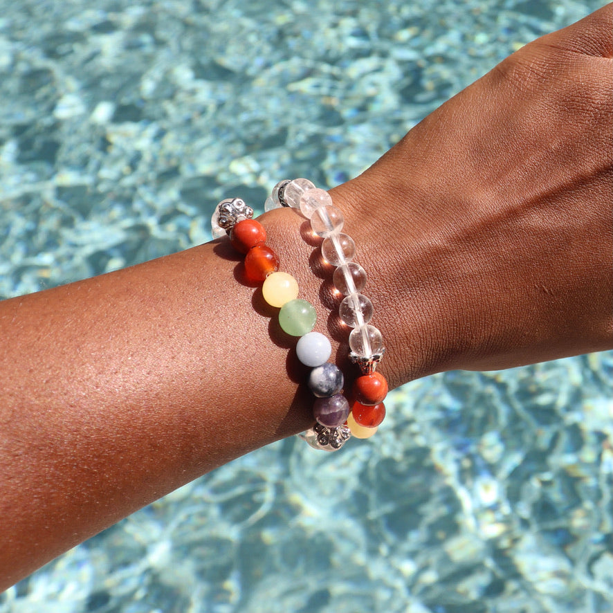 7 chakra bracelet with clear quartz and chakra crystal stones 8 mm