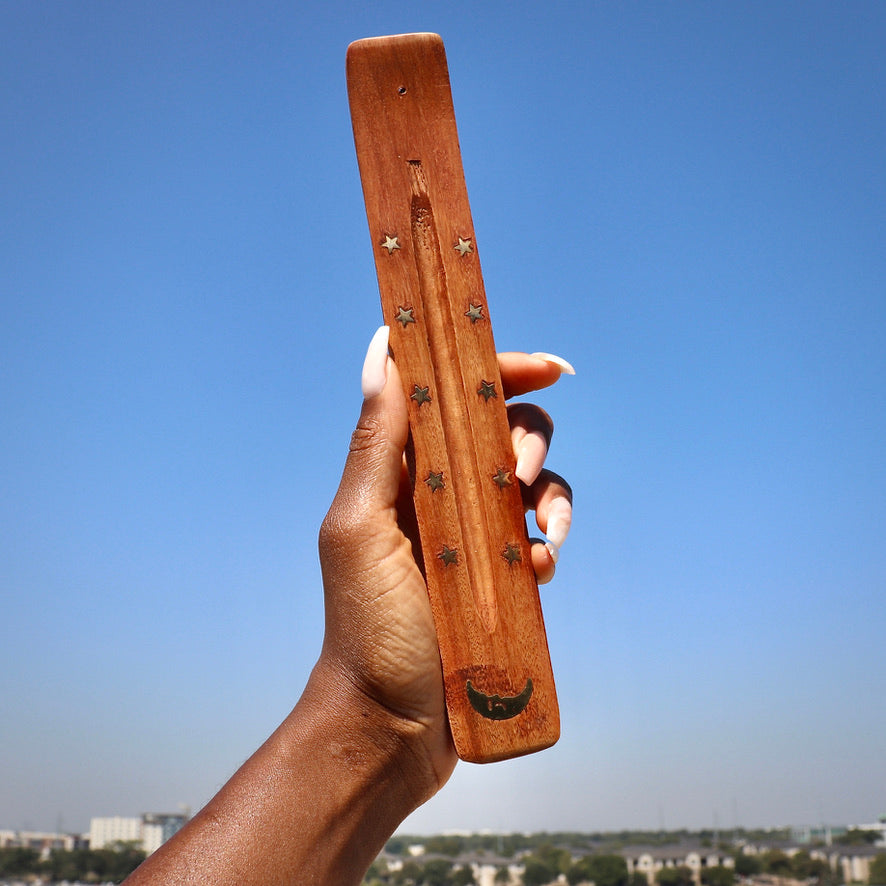 Wood Incense Burner with brass inlay