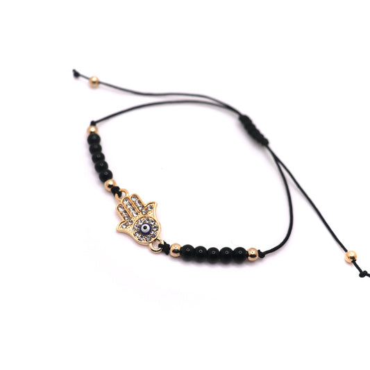 black and gold evil eye bracelet jewelry hand of fatima hamsa hand