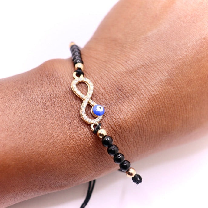 black and gold evil eye bracelet jewelry infinity