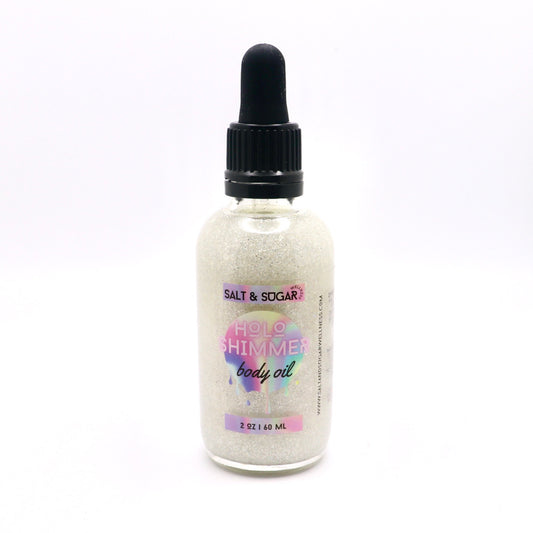salt and sugar wellness holo holographic silver shimmer body oil 2 ounces 60 mL
