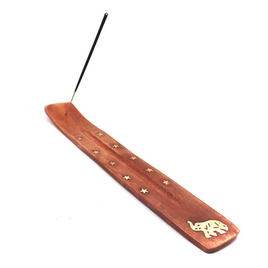 elephant Wood Incense Burner with brass inlay