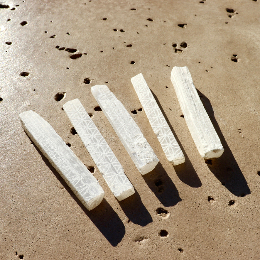 Flower of Life Selenite Wands (~4.00")