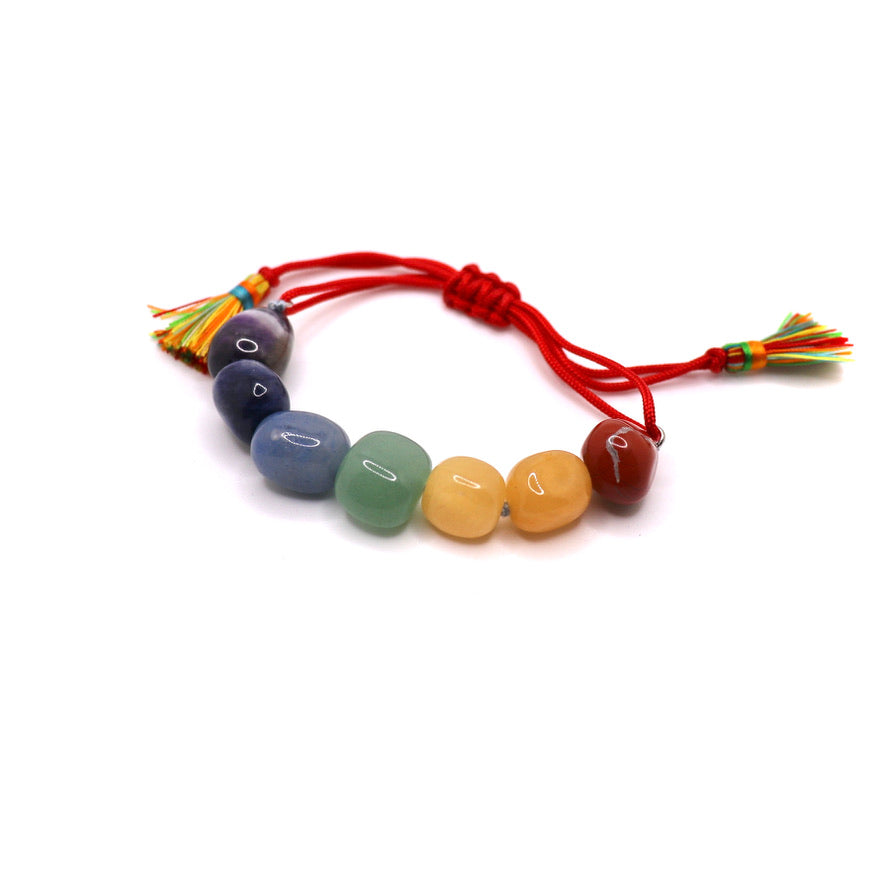 7 chakra tumbled stone adjustable bracelet with tassels