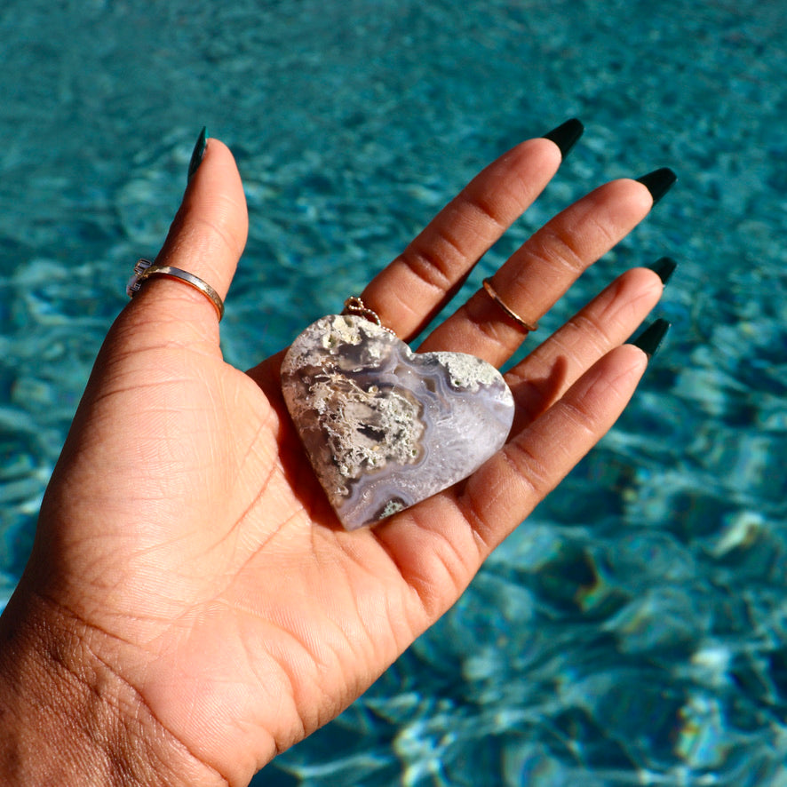 Druzy Moss Agate Heart