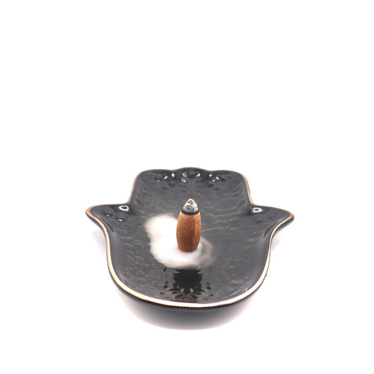 Black and Gold Fatima Hand Ceramic Incense Burner