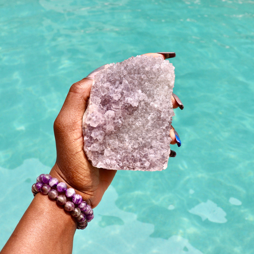 KIANA - Druzy Nebula Amethyst with Polished Edges and Cut Base