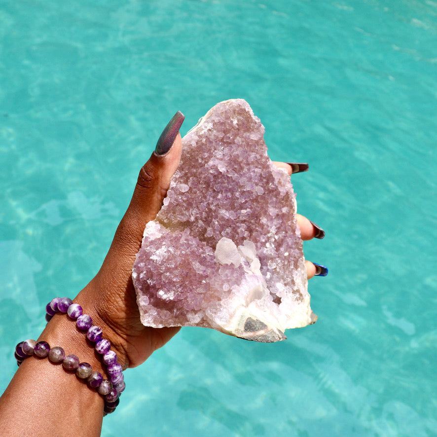 SUMMER - Druzy Nebula Amethyst with Polished Edges and Cut Base
