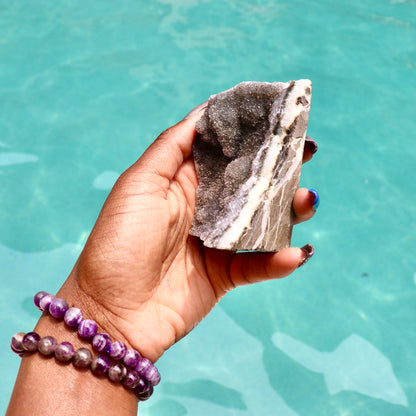 JANET - Druzy Nebula Amethyst with Polished Edges and Cut Base