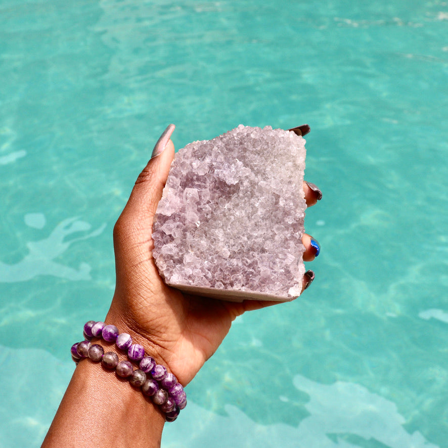 KIANA - Druzy Nebula Amethyst with Polished Edges and Cut Base