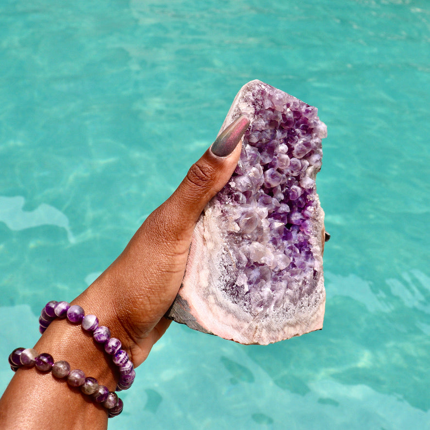 MYA - Druzy Nebula Amethyst with Polished Edges and Cut Base