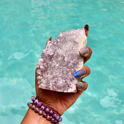 KIANA - Druzy Nebula Amethyst with Polished Edges and Cut Base