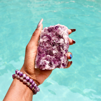 SOLANA - Druzy Nebula Amethyst with Polished Edges and Cut Base