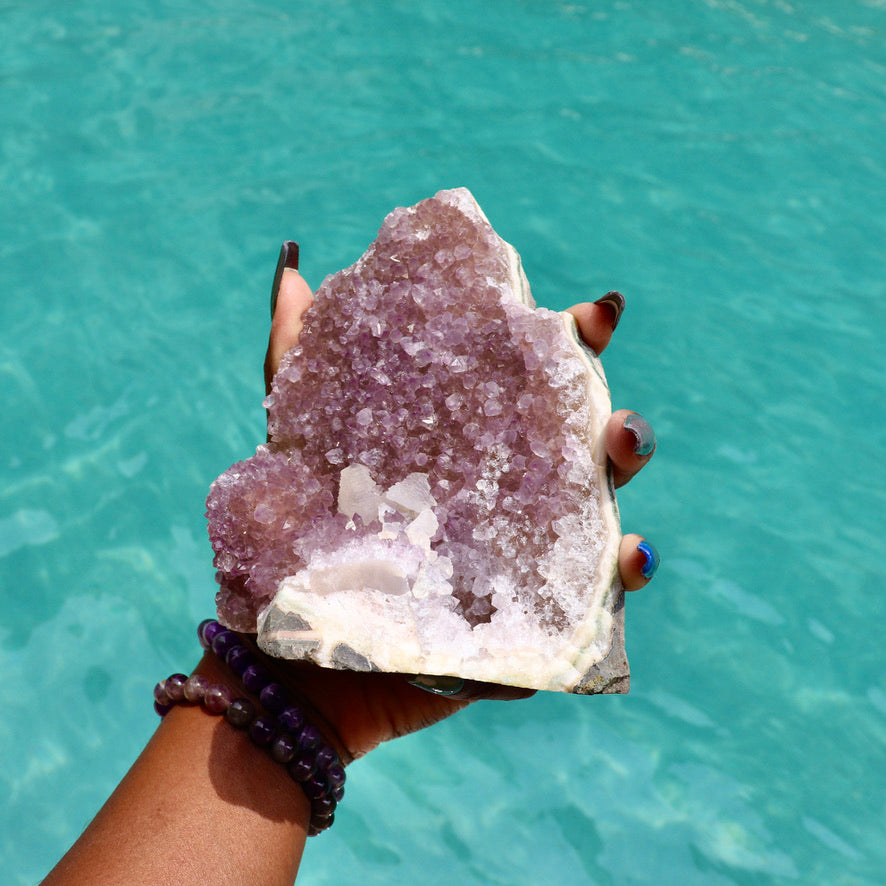 SUMMER - Druzy Nebula Amethyst with Polished Edges and Cut Base