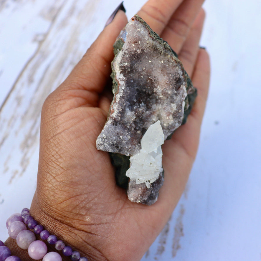 Druzy Amethyst with Calcite Inclusion (Rare)