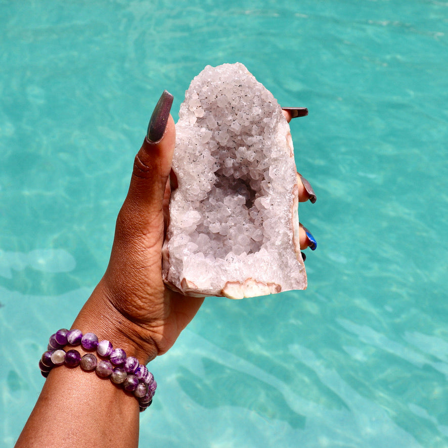 ALICIA- Druzy Nebula Amethyst with Polished Edges and Cut Base