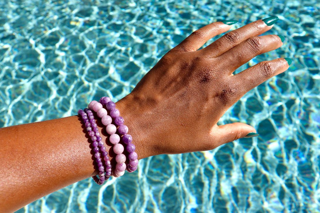 4 mm and 6-8 mm lepidolite bracelets
