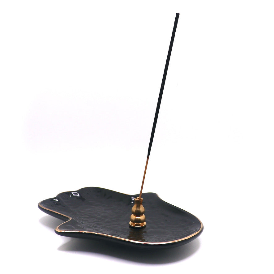 Black and Gold Fatima Hand Ceramic Incense Burner