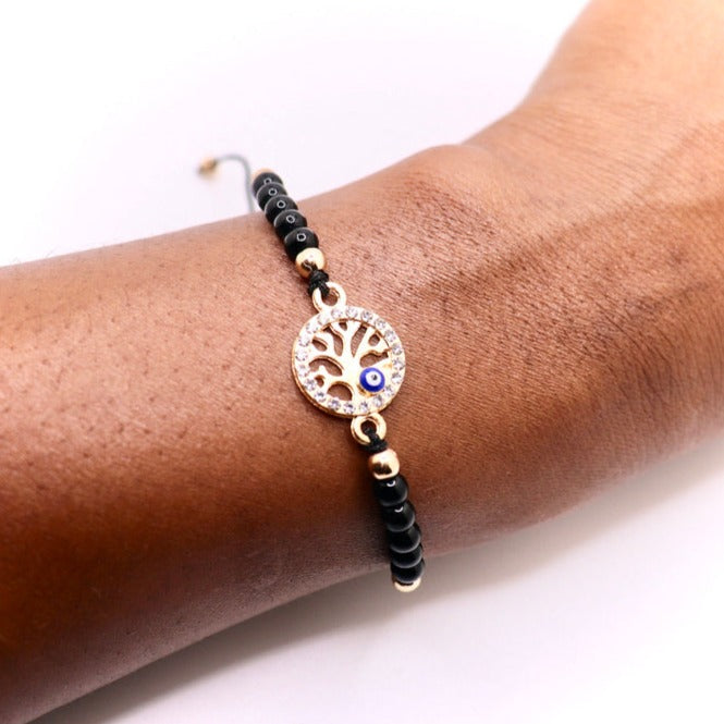 black and gold evil eye bracelet jewelry tree of life