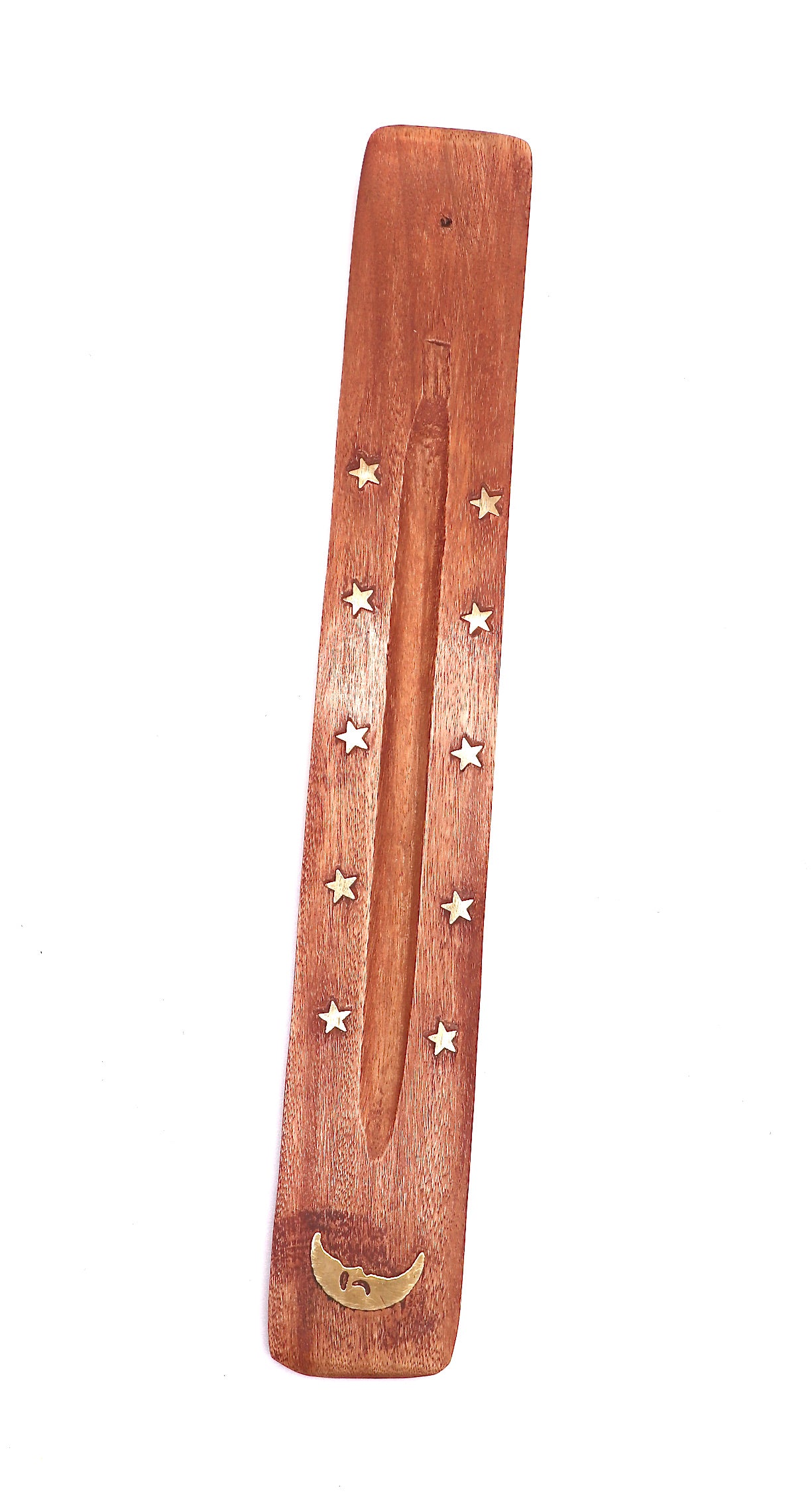 moon Wood Incense Burner with brass inlay