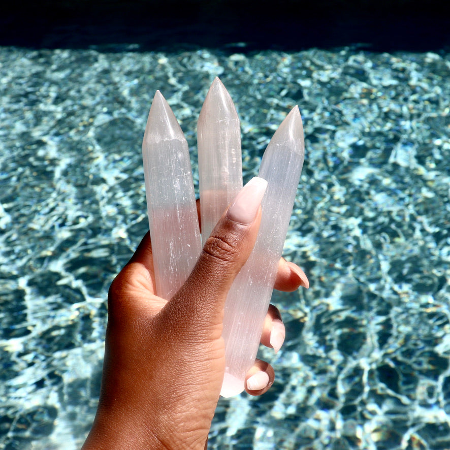6" inch selenite pointed massage wand