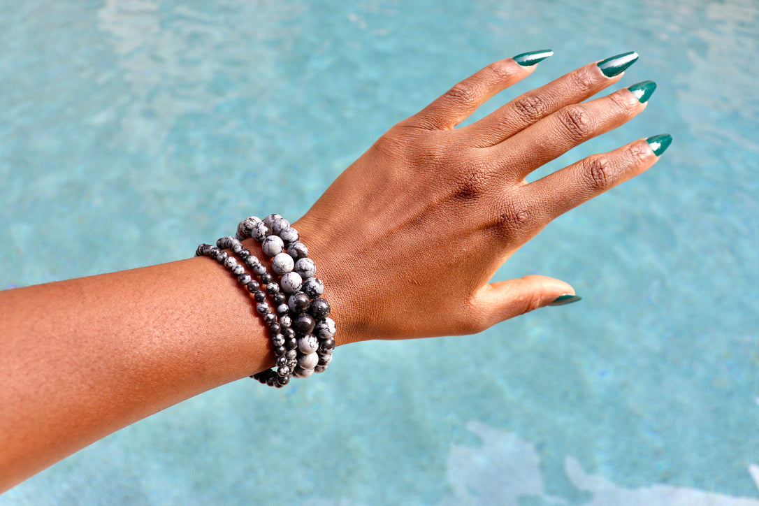 4 mm and 8 mm snowflake obsidian bracelets