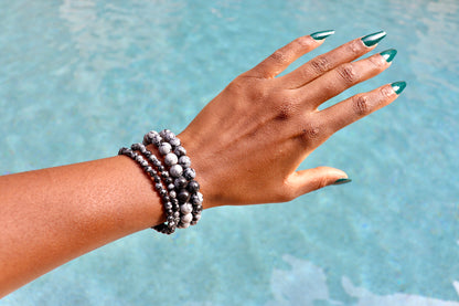 4 mm and 8 mm snowflake obsidian bracelets
